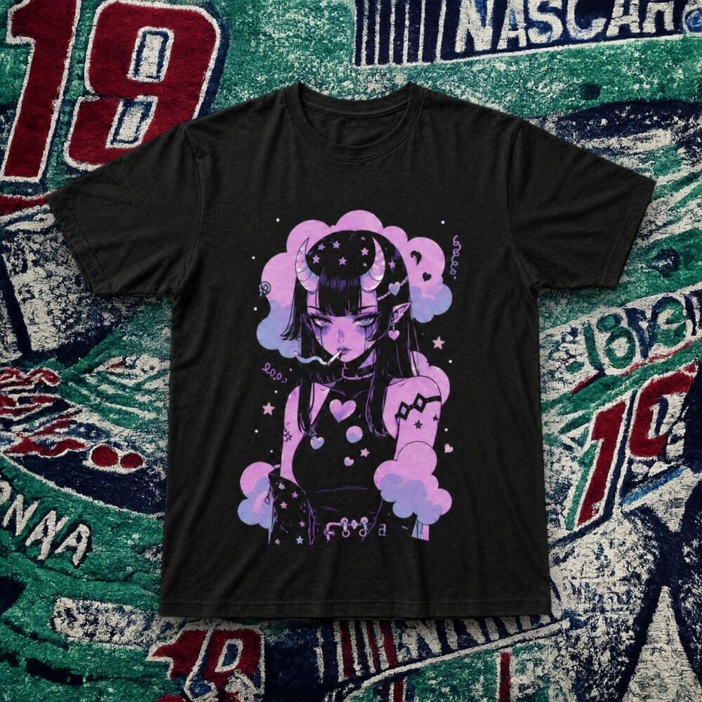 Goth Anime Girl Graphic Tee Black Unisex Aesthetic Shirt